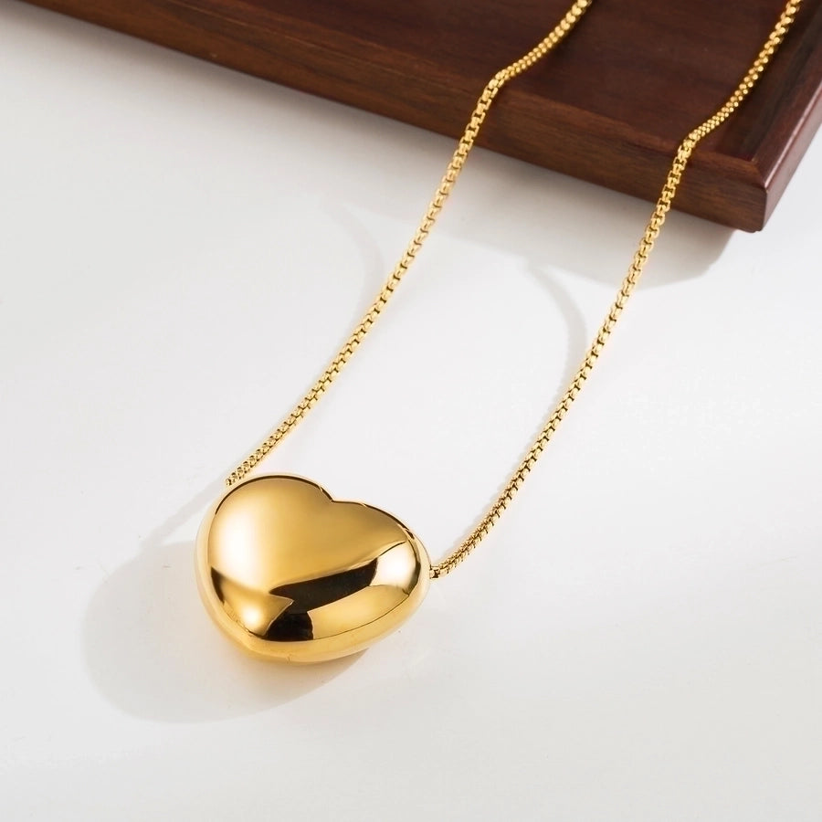 simple style geometric round heart shape stainless steel plating 14k gold plated pendant necklace