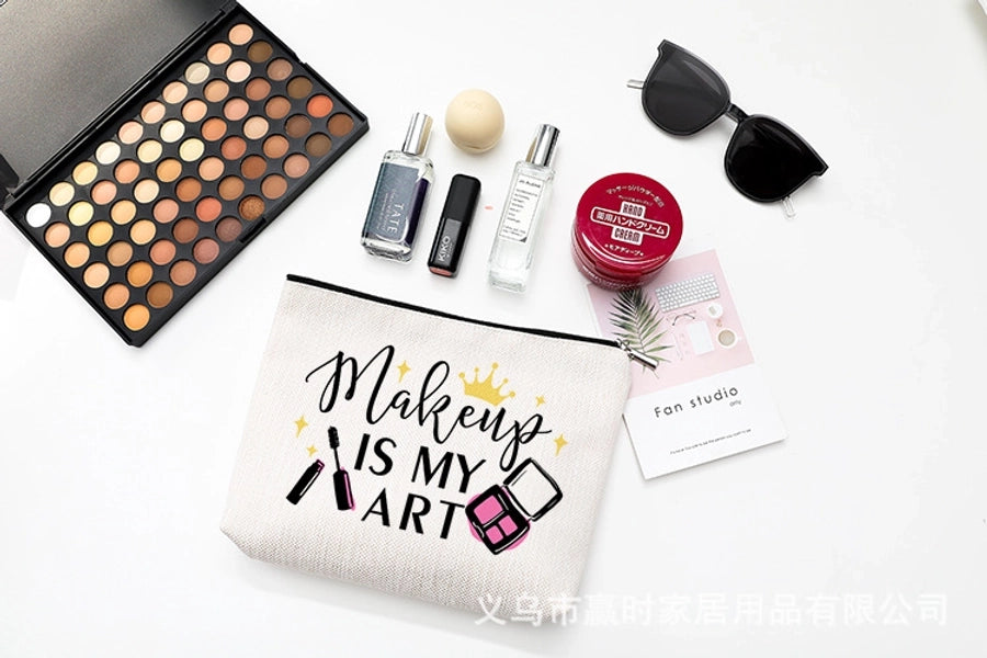 new modern simple style letter printing cotton and linen waterproof cosmetic bag   zipper storage bag