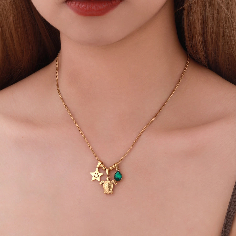 304 Stainless Steel Copper Tortoise Star Pendant Necklace