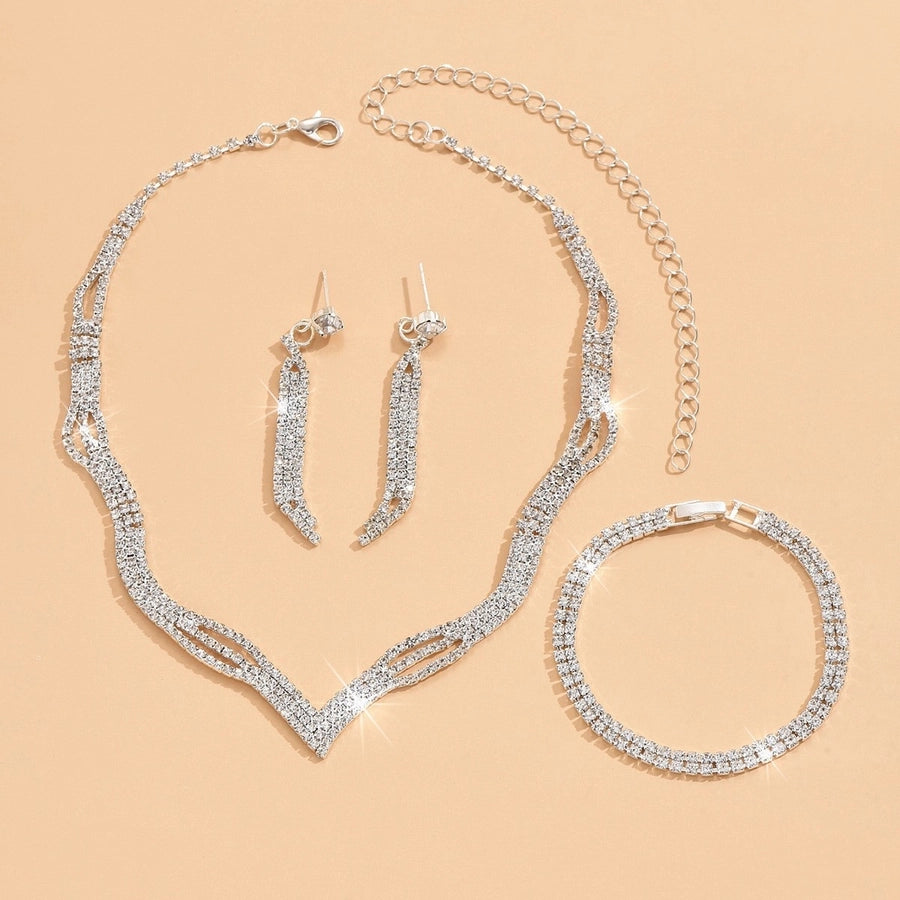 fashion geometric alloy inlay rhinestones women's earrings necklace