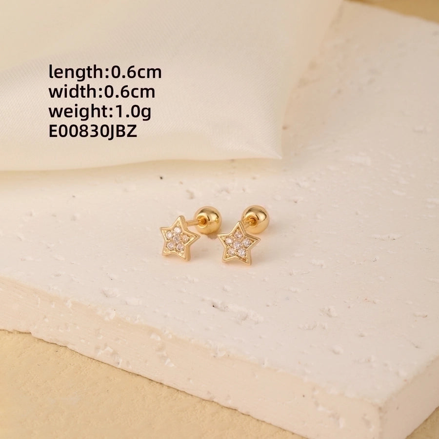 1 Pair Elegant Simple Style Geometric Heart Shape Butterfly Inlay 304 Stainless Steel Copper Zircon Gold Plated Ear Studs