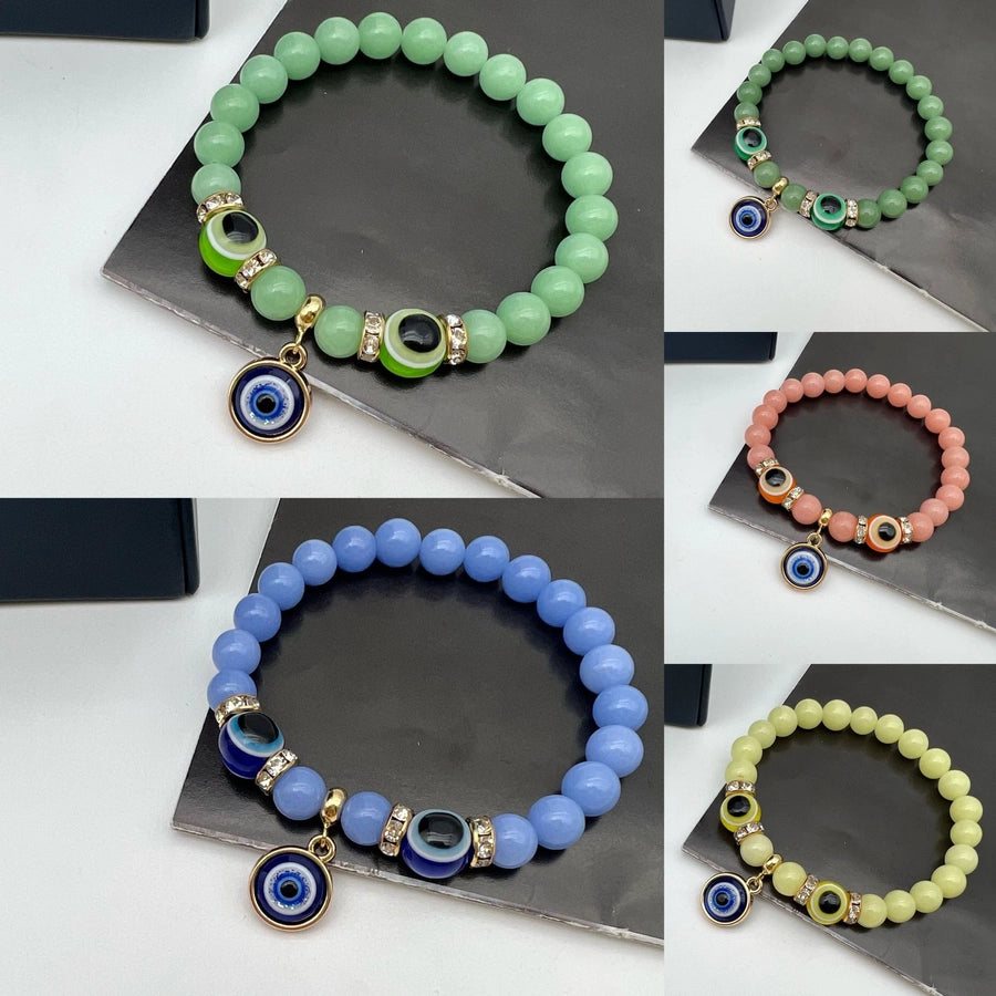 retro devil's eye natural stone beaded inlay artificial diamond bracelets 1 piece