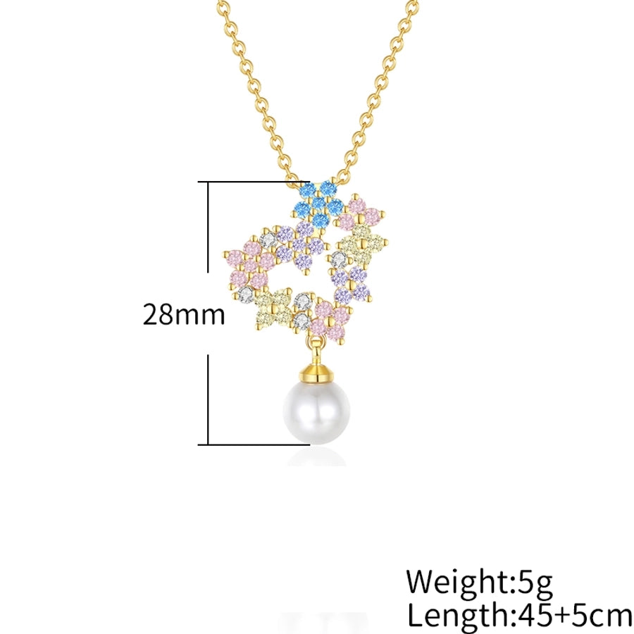Colorful Crystals Heart Garland Necklace Bracelet Ear Studs Gold Plated Ornament Suit Women's Rhinestone Pearl Necklace Lovers Wild Collarbone Necklace Bracelet Bracelet Ear Studs Stud Earrings Suit
