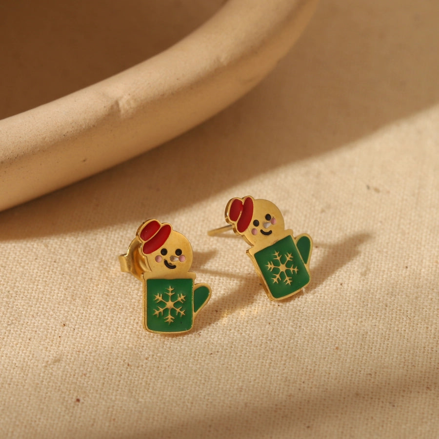 1 Pair Sweet Simple Style Christmas Tree Santa Claus Enamel 304 Stainless Steel Zircon 14K Gold Plated Ear Studs