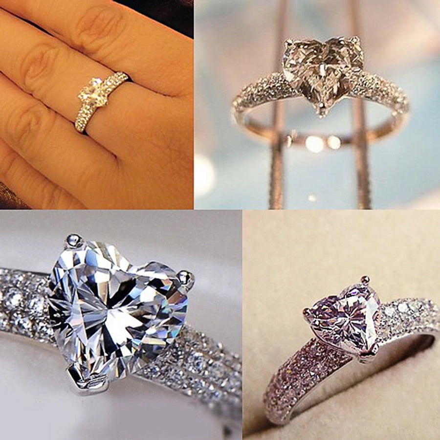 new heart-shaped zircon copper ring female fashion engagement party bride jewelry