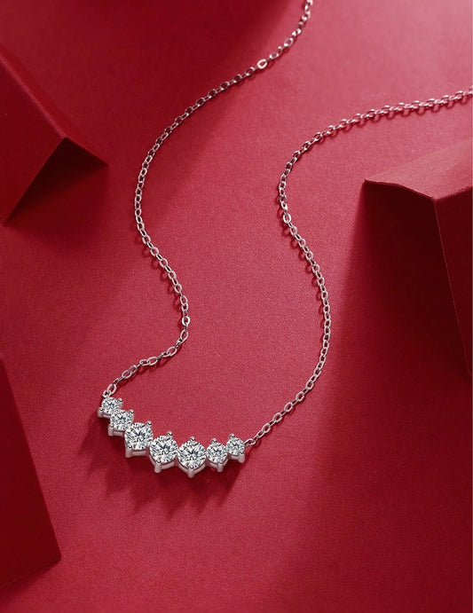 lady solid color sterling silver inlay moissanite necklace