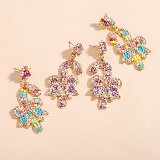 1 pair fashion christmas house christmas tree bow knot inlay alloy rhinestones ear studs