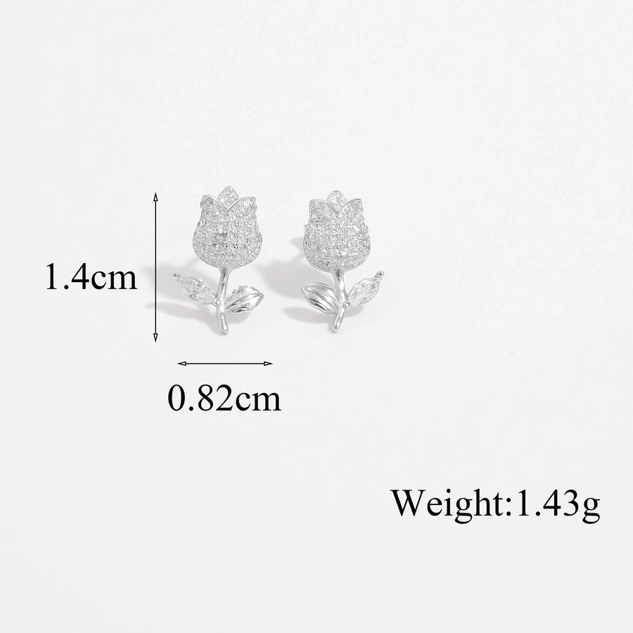 1 Pair White Gold Plated Sterling Silver Zircon Flower Butterfly Ear Studs