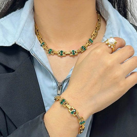 Jewelry Simple Style Classic Style Solid Color 304 Stainless Steel Rhinestones 18K Gold Plated Plating Inlay Jewelry Set