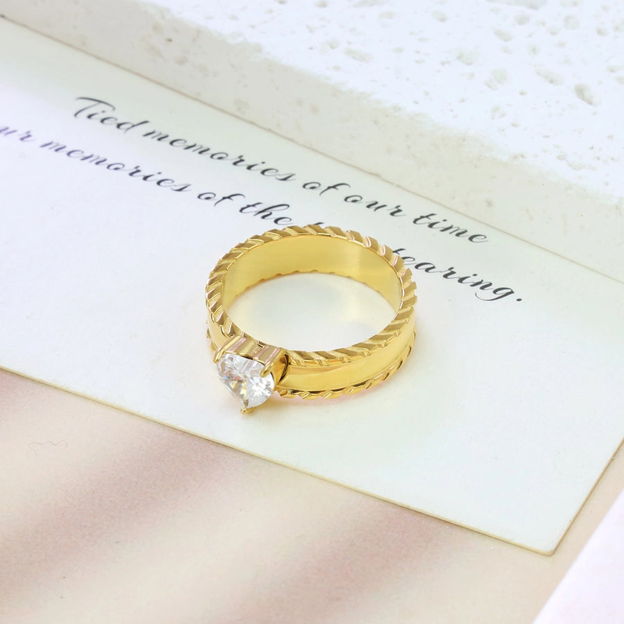 Jewelry Cute Vintage Style Shiny Heart Shape 304 Stainless Steel Rings