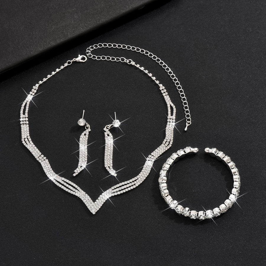 fashion geometric alloy inlay rhinestones women's earrings necklace
