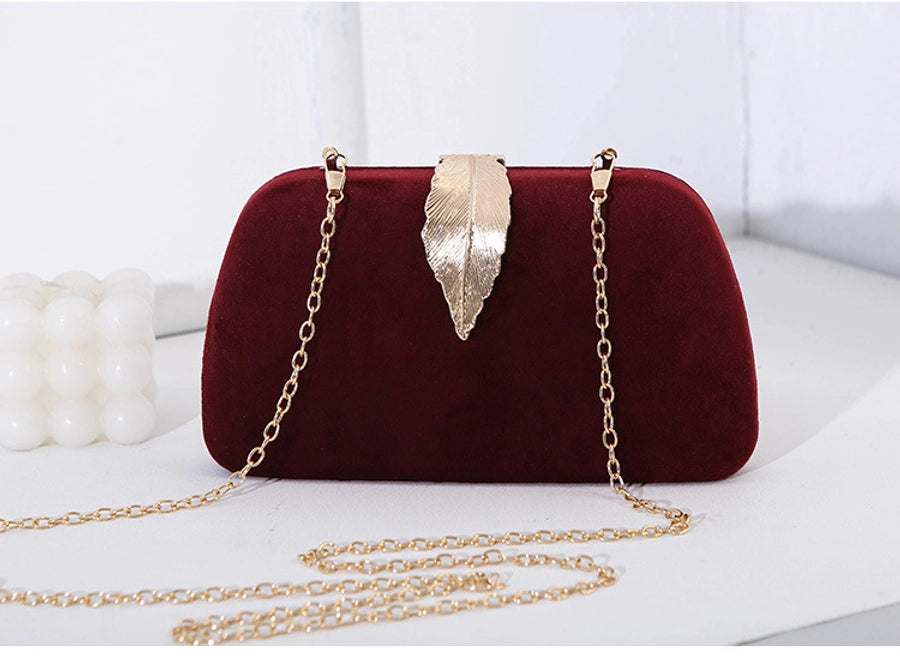new fashion elegant evening bag velvet metal leaf dress with banquet clutch small square bag for women