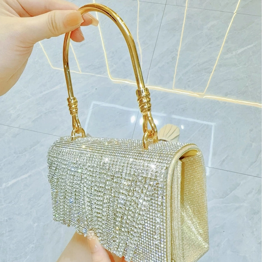 New Retro Banquet Evening Dress Handbag Handbag Full Diamond Shiny Tassel Shoulder Crossbody Evening Bag