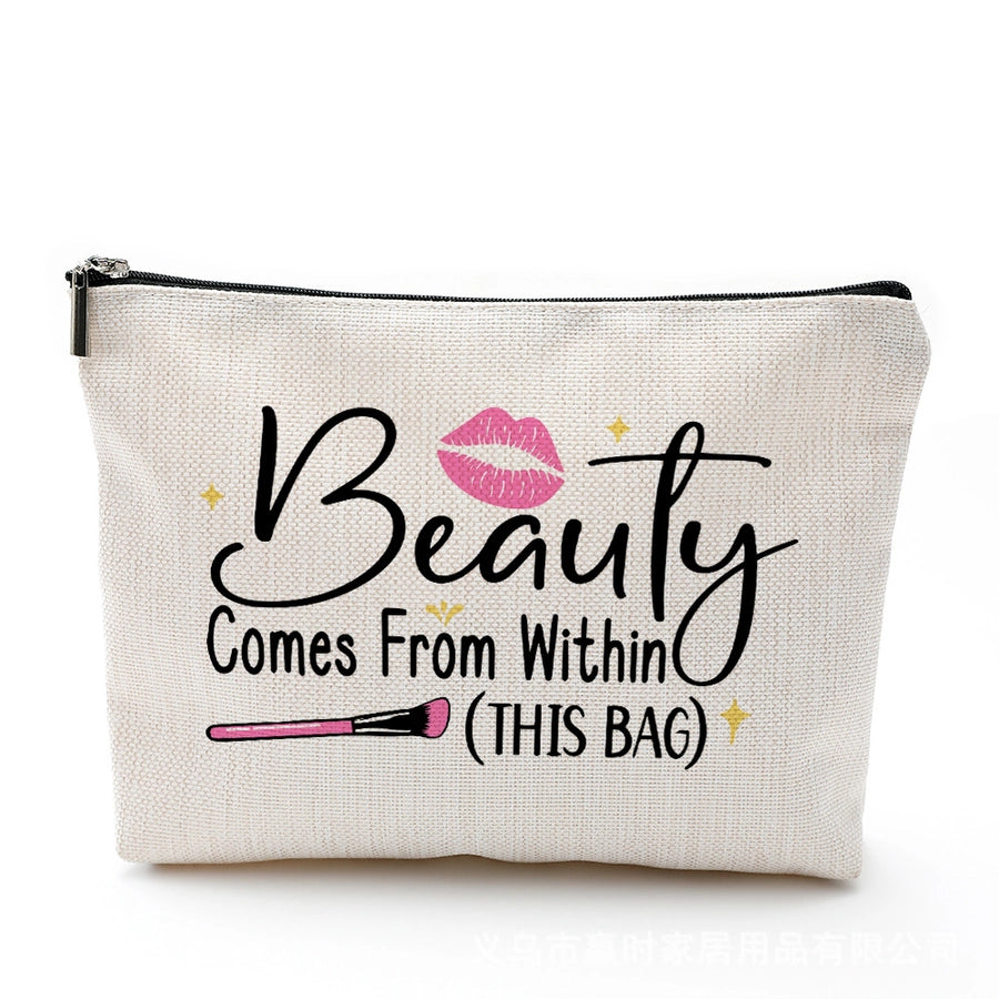 new modern simple style letter printing cotton and linen waterproof cosmetic bag zipper storage bag