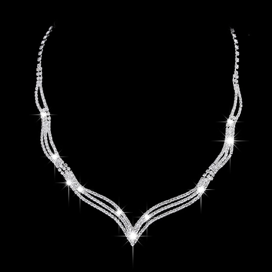 fashion geometric alloy inlay rhinestones women's earrings necklace