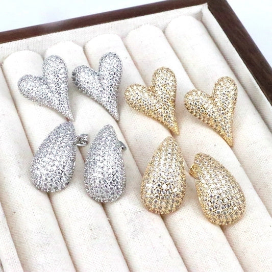 1 pair ig style simple style round water droplets heart shape plating inlay copper zircon 18k gold plated silver plated ear studs