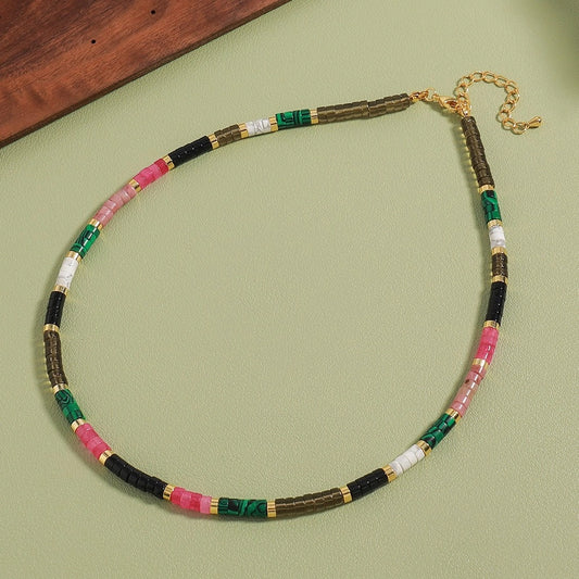 Vintage Style Vacation Romantic Irregular Round 18K Gold Plated natural stone Titanium Steel  Pendant Necklace