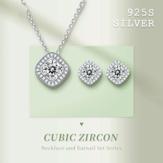 Elegant Princess Sweet Geometric Sterling Silver Inlay Zircon Rhodium Plated Women's Bracelets Earrings Necklace