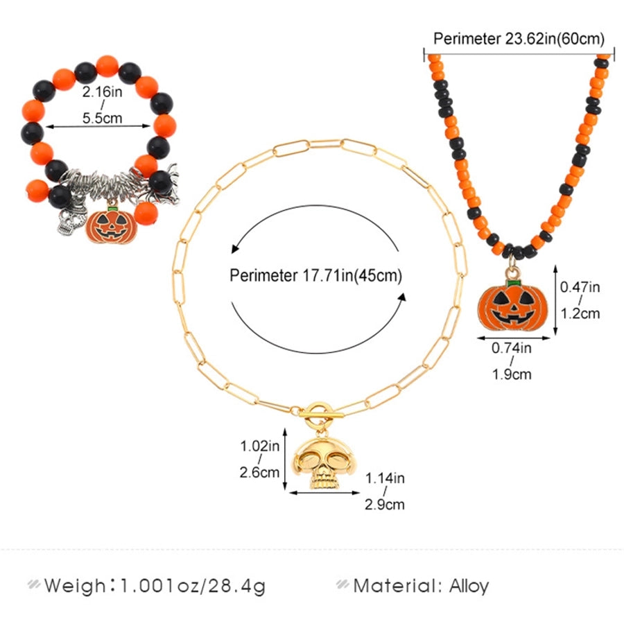 Funny Simple Style Pumpkin Skull Alloy Glass Halloween Women's Bracelets Necklace