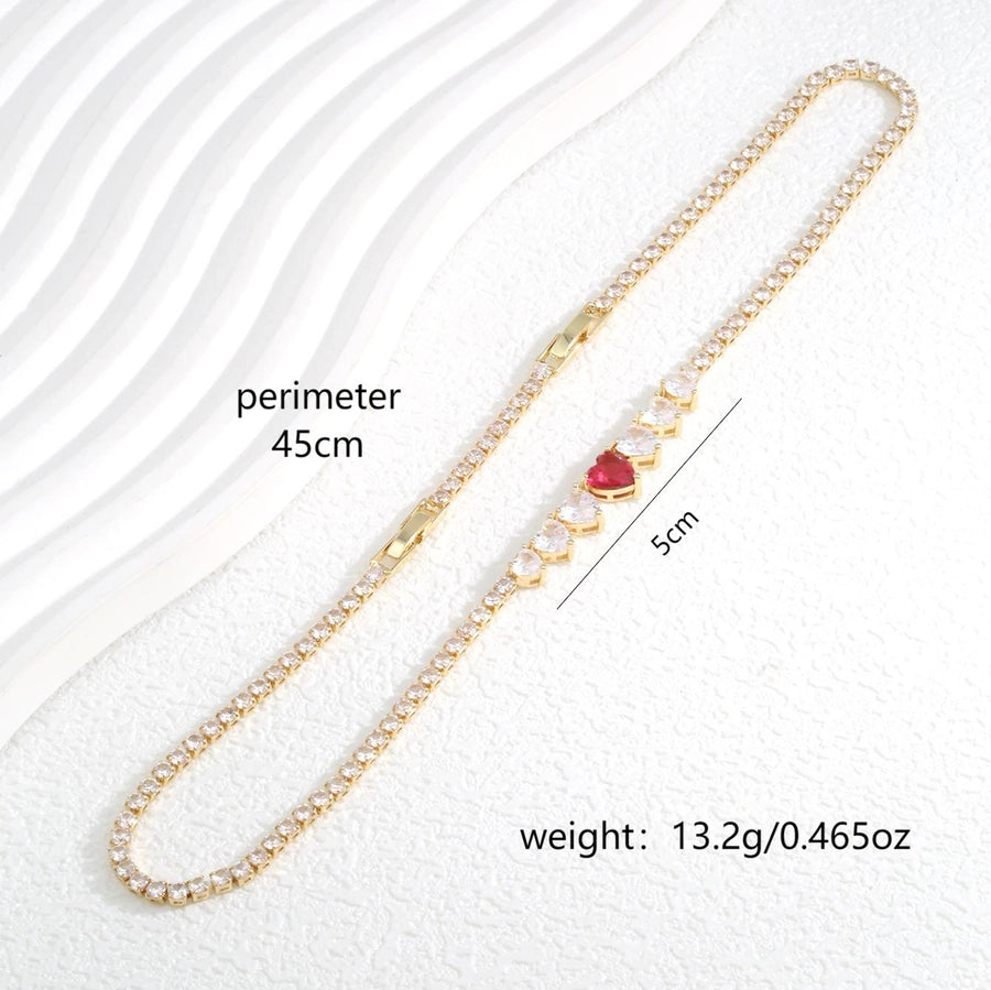 Copper K Gold Plated Plating Inlay Heart Shape Zircon Necklace