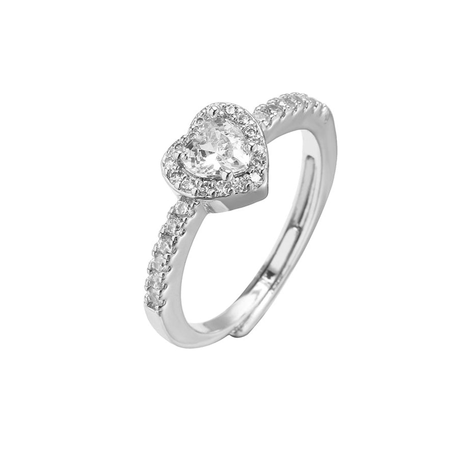 sweet heart shape copper plating inlay zircon open ring 1 piece