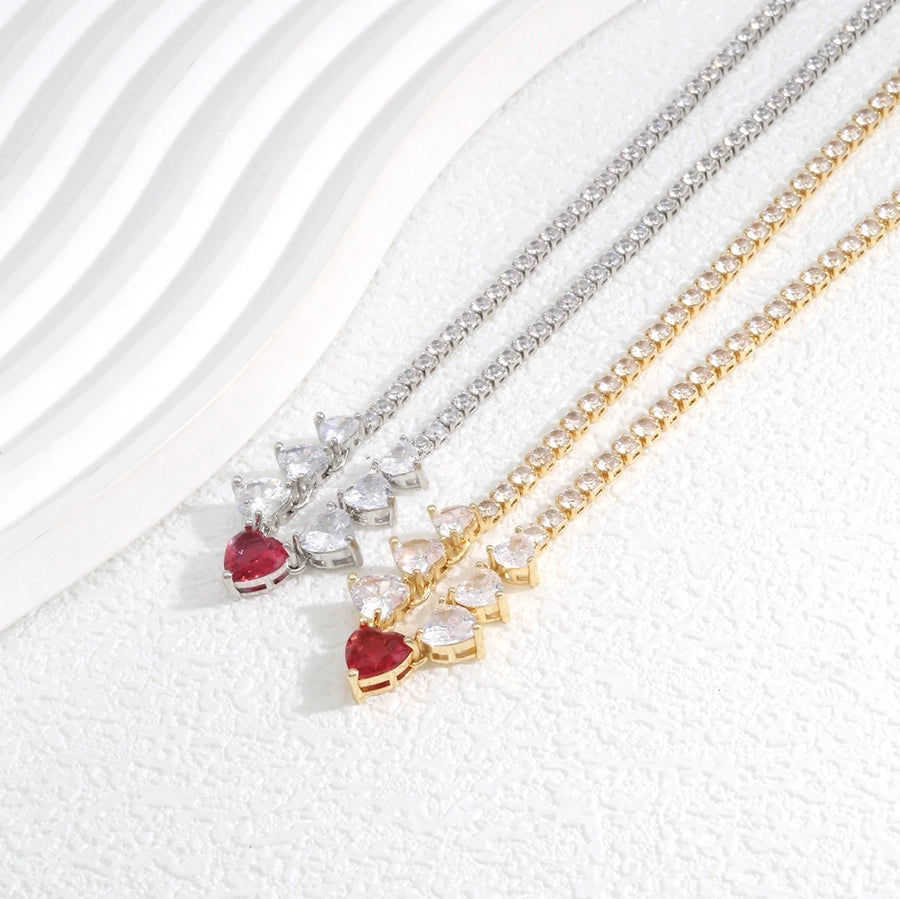 Copper K Gold Plated Plating Inlay Heart Shape Zircon Necklace