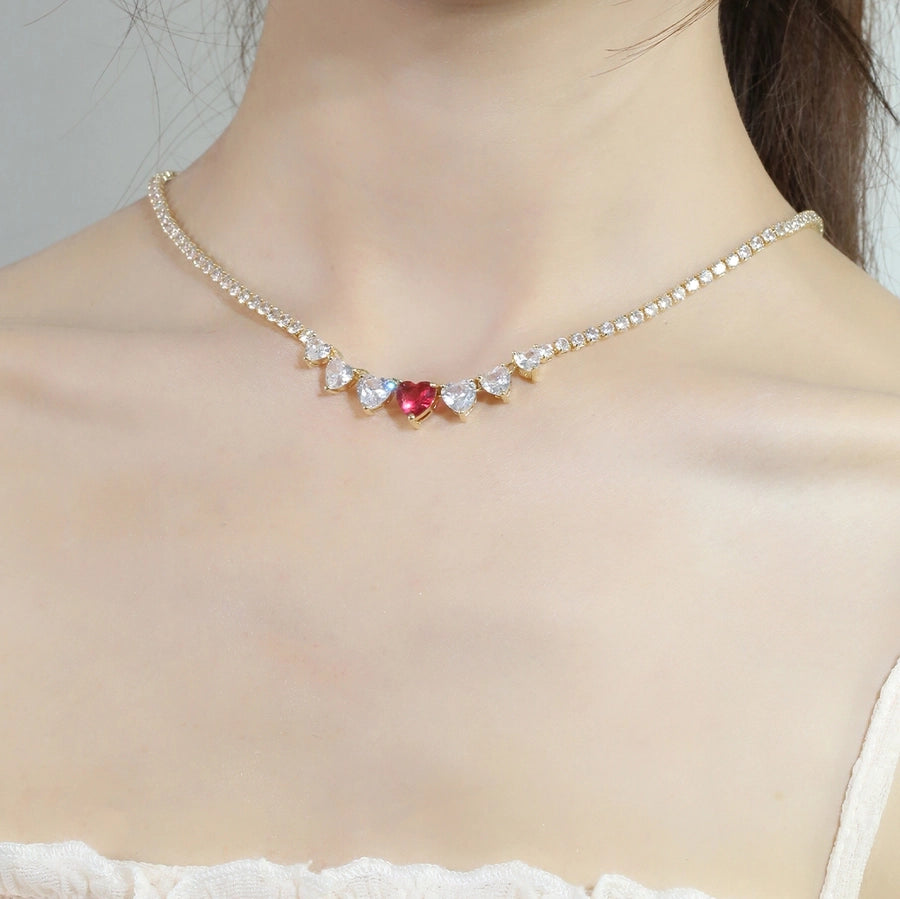 Copper K Gold Plated Plating Inlay Heart Shape Zircon Necklace
