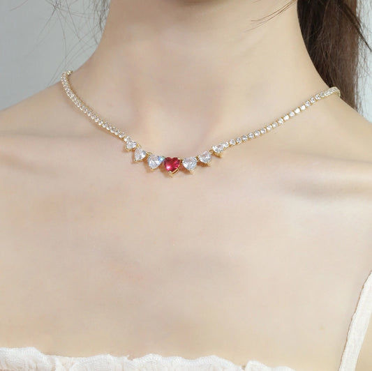 Copper K Gold Plated Plating Inlay Heart Shape Zircon Necklace