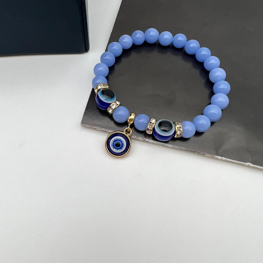 retro devil's eye natural stone beaded inlay artificial diamond bracelets 1 piece