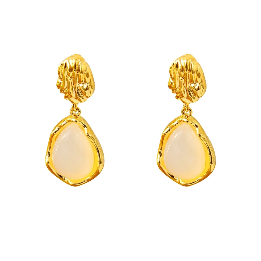 1 Pair Vintage Style Simple Style Water Droplets Plating Inlay Copper Agate 18K Gold Plated Drop Earrings