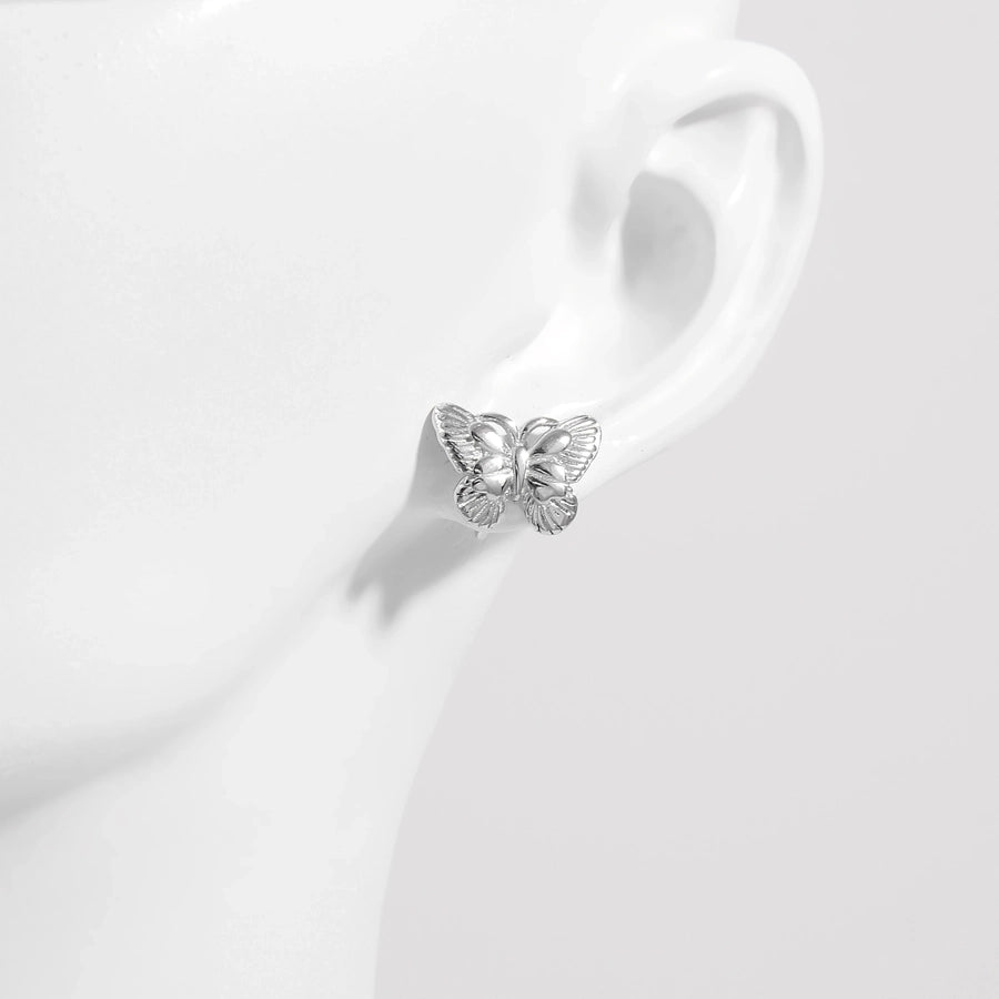1 Pair White Gold Plated Sterling Silver Zircon Flower Butterfly Ear Studs