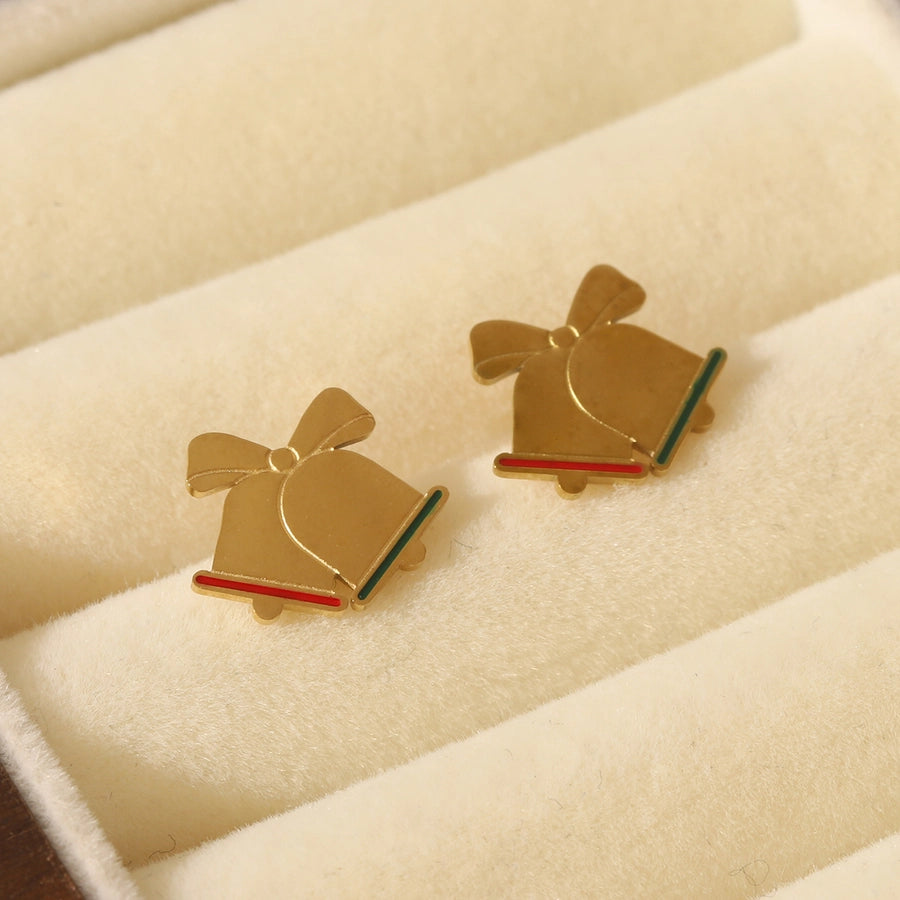 1 Pair Sweet Simple Style Christmas Tree Santa Claus Enamel 304 Stainless Steel Zircon 14K Gold Plated Ear Studs