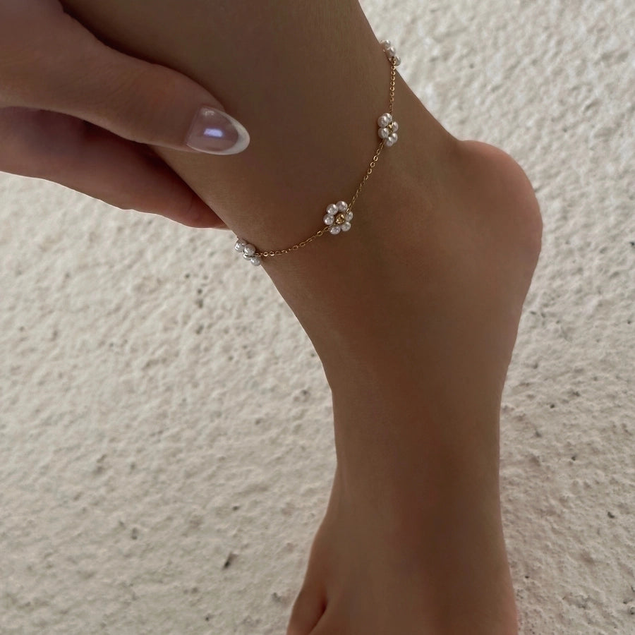 casual sweet flower titanium steel bracelets anklet necklace