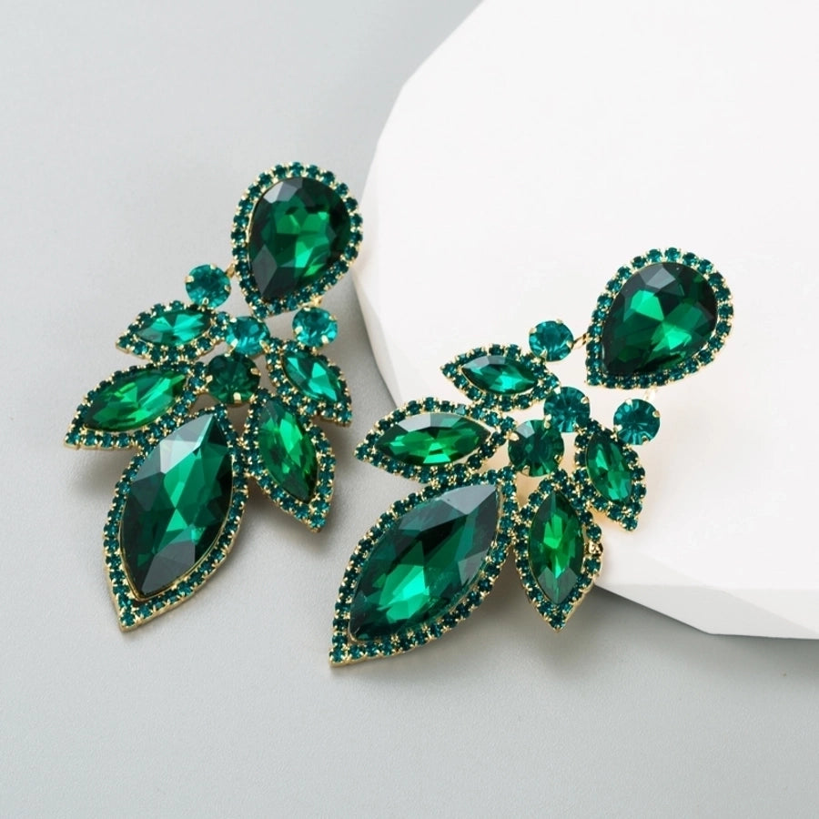simple style leaf alloy inlay rhinestones women's drop earrings 1 pair