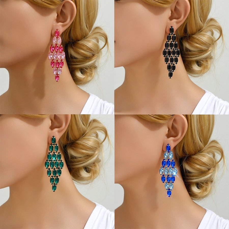 1 pair glam classic style leaves inlay ferroalloy copper alloy rhinestones dangling earrings