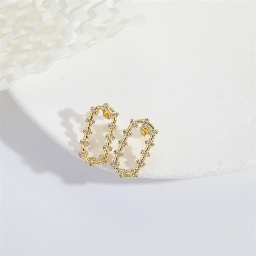 1 Pair Elegant Simple Style Commute Leaves Inlay Copper Zircon 14K Gold Plated Earrings