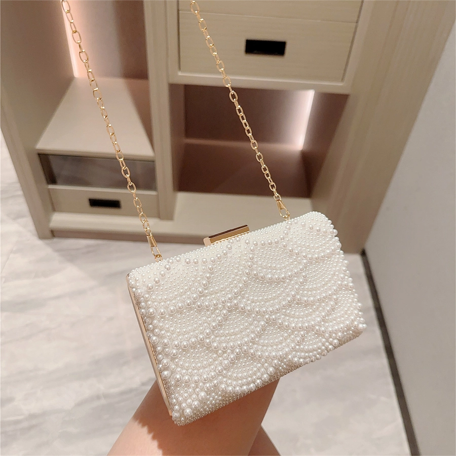 White Artificial Pearl Solid Color Square Evening Bags