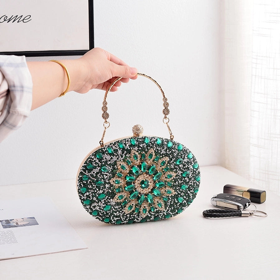 silver gold blue pu leather solid color oval evening bags