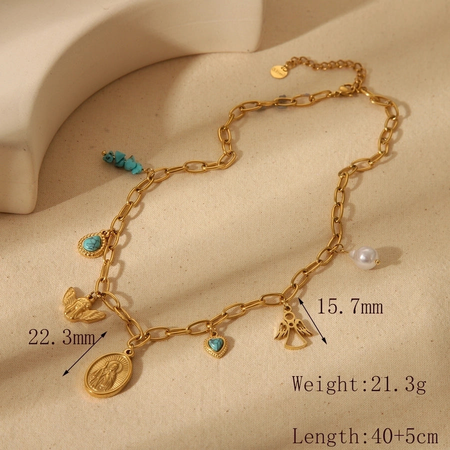 Retro Style Stainless Steel 18K Gold Plating Devil's Eye Pendant Necklace