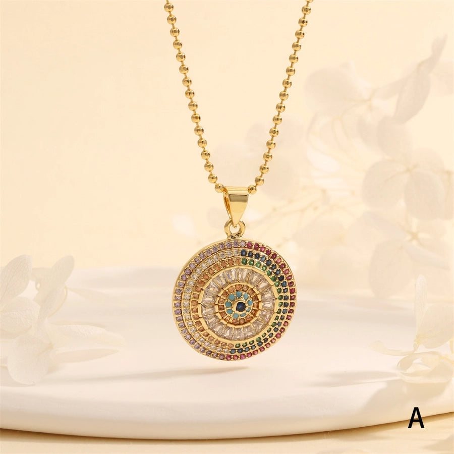 Copper 18K Gold Plated Plating Inlay Devil's Eye Eye Zircon Pendant Necklace
