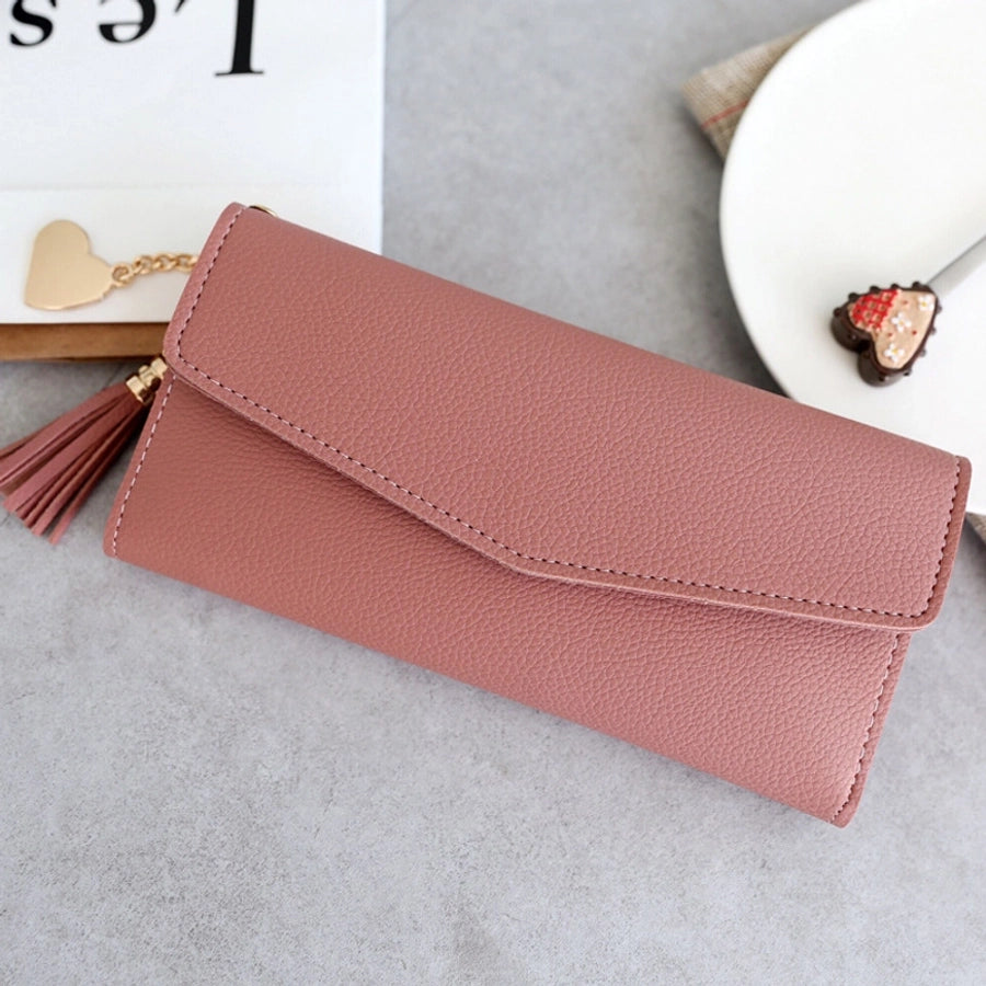 women's solid color pu leather buckle wallets