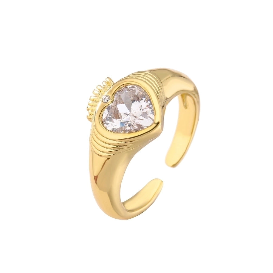 sweet heart shape copper plating inlay zircon open ring 1 piece