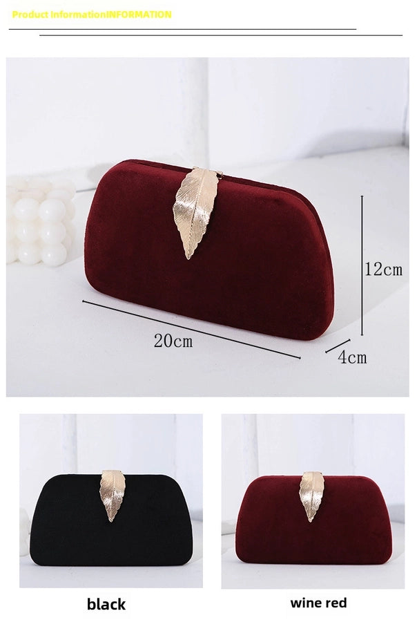 new fashion elegant evening bag velvet metal leaf dress with banquet clutch small square bag for women