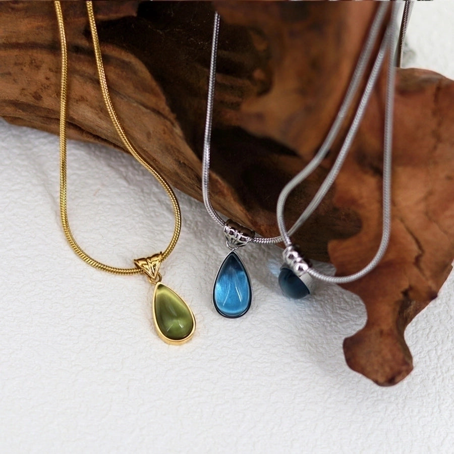 Jewelry Elegant Simple Style Water Droplets 304 Stainless Steel Glass Plating Inlay Pendant Necklace