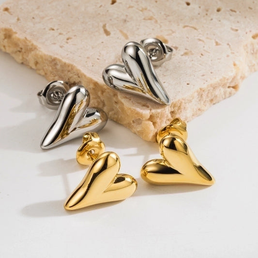 1 Pair Casual Simple Style Classic Style Heart Shape Plating Three-dimensional 304 Stainless Steel 14K Gold Plated Ear Studs