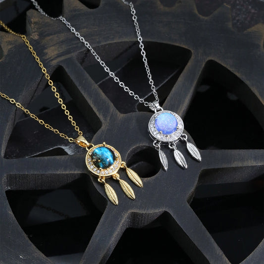 304 Stainless Steel Copper K Gold Plated Plating Inlay Dreamcatcher Resin Zircon Pendant Necklace