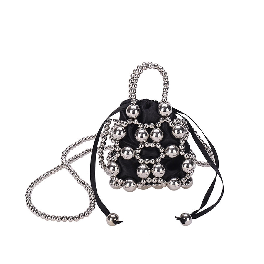 Women's Small Pu Leather Solid Color Elegant Beading Square String Evening Bag