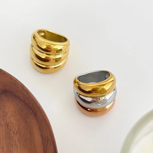 Jewelry Nordic Style Exaggerated Color Block 316 Stainless Steel  18K Gold Plated Irregular Rings
