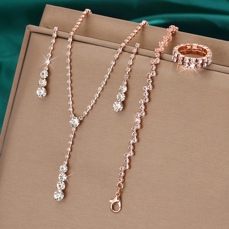Fashion simple popular jewelry suit necklace stud earrings bracelet Diamond hot sale wedding jewelry