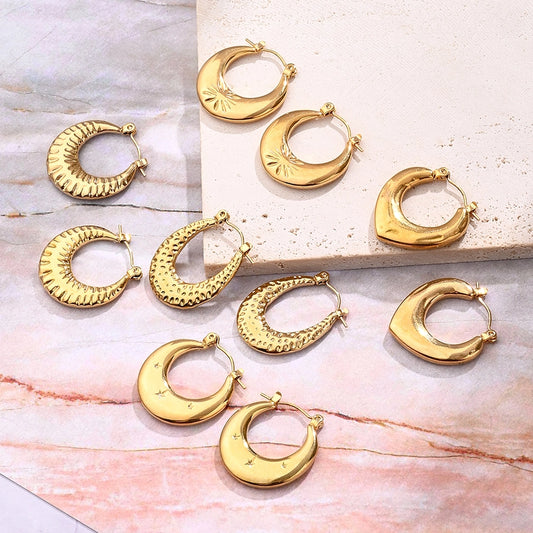 1 Pair/Package Casual Vintage Style Simple Style U Shape Heart Shape Solid Color Irregular Polishing Plating 304 Stainless Steel 18K Gold Plated Earrings